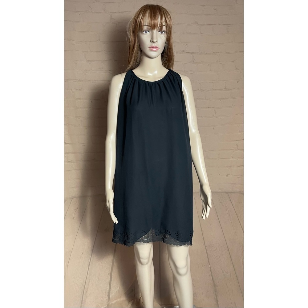 Ark & Co Black Sleeveless Laser Cut Back Ruffle Mini Dress Size L